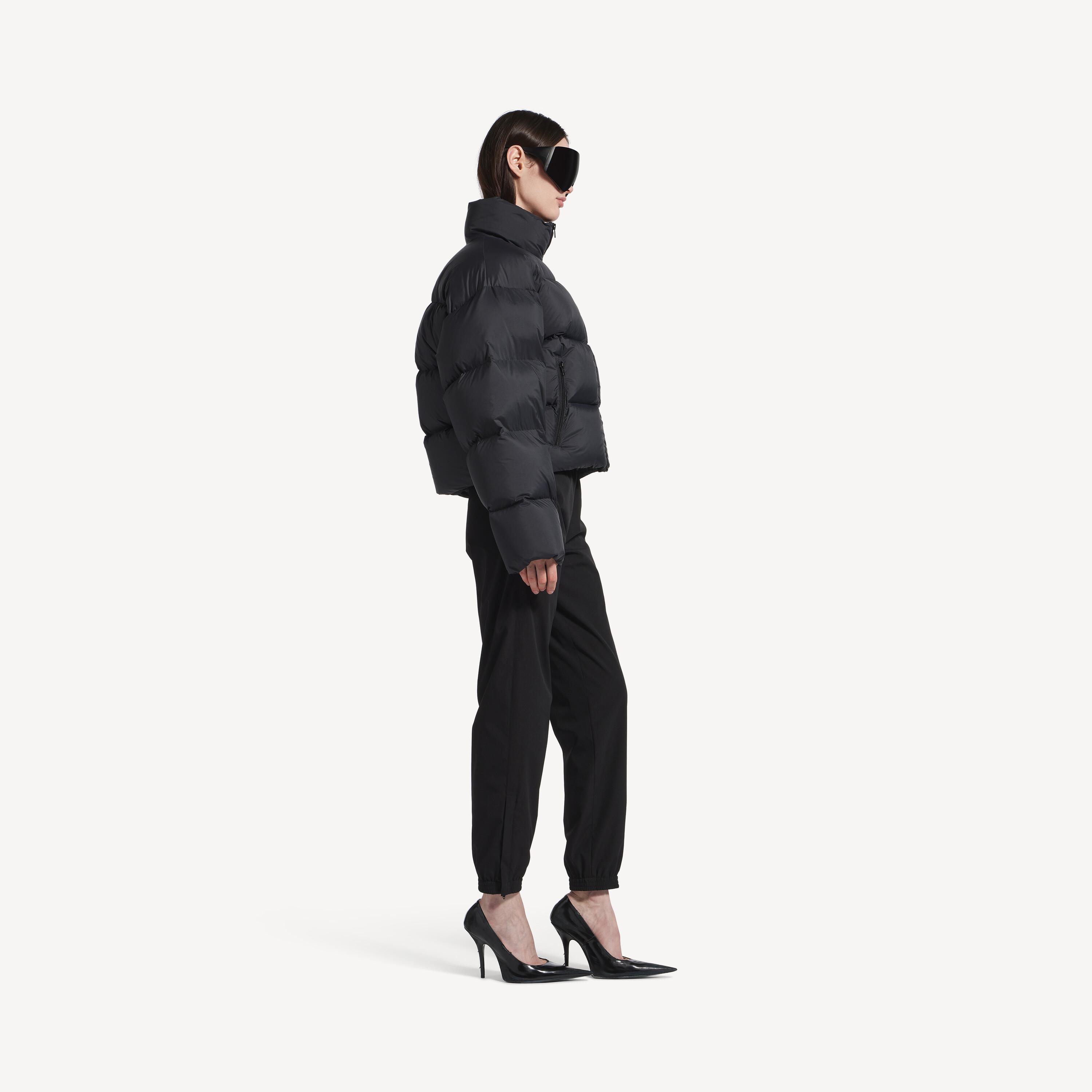 Женская укороченная пуховая куртка черного цвета BALENCIAGA, черный — фото 2