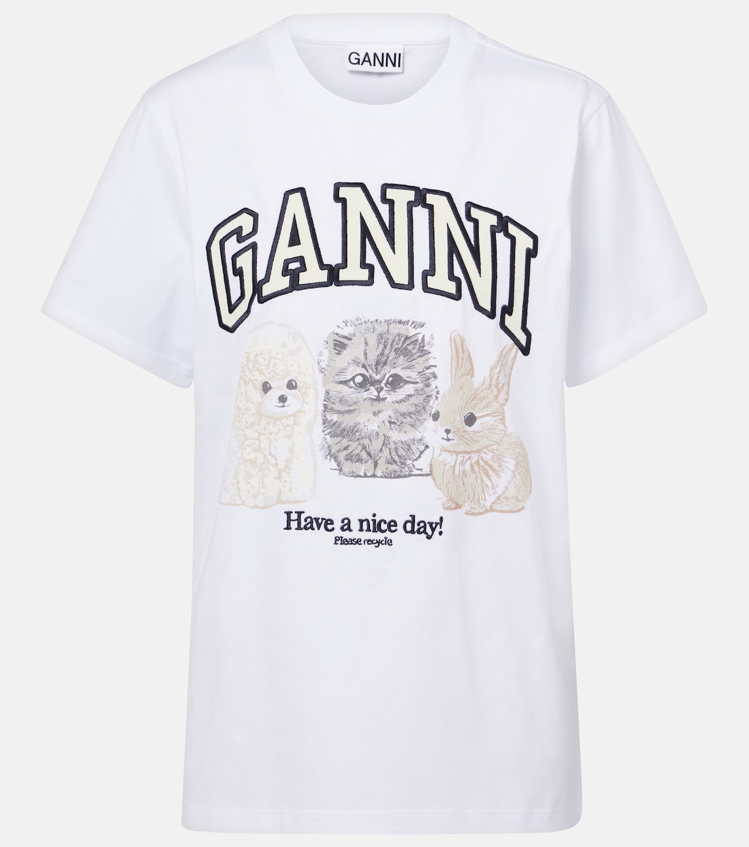 

Футболка из хлопкового джерси с принтом Ganni, Bright White