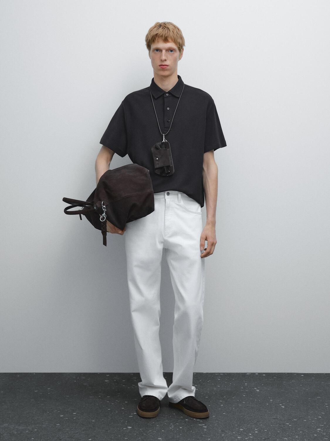 

Текстурированная рубашка-поло с короткими рукавами Massimo Dutti, темно-синий