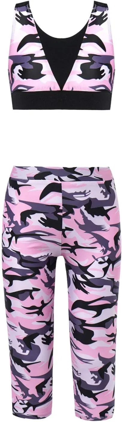 Детский спортивный костюм с камуфляжным принтом Hansber, топ и леггинсы, Camouflage Pink