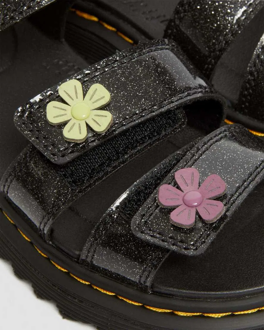 Детские сандалии Klaire с блестящим покрытием и застежкой-липучкой Dr Martens, черный, розовый — фото 3