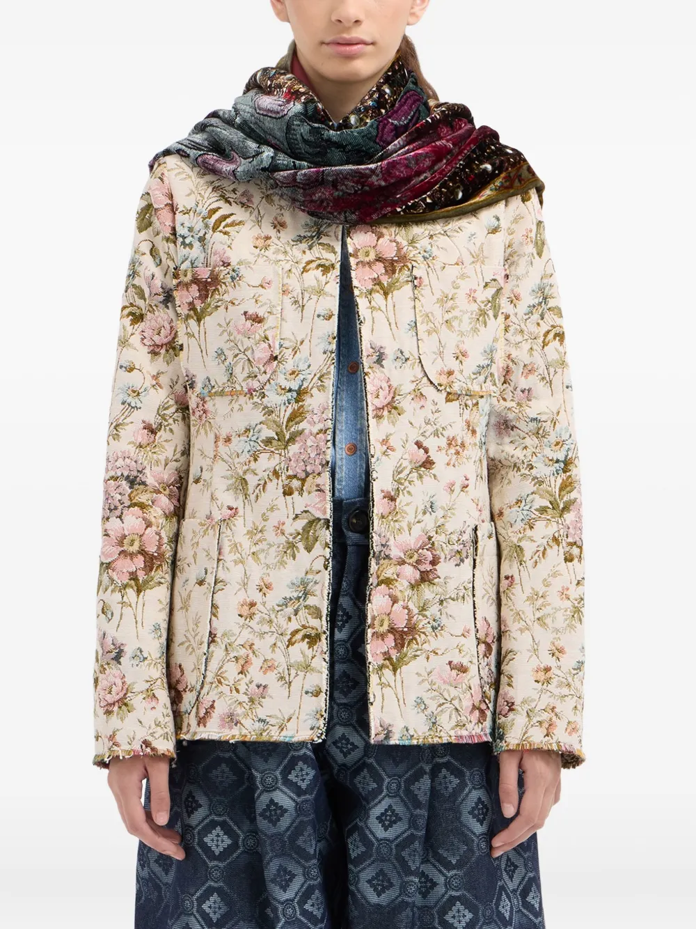 

Шарф с бисерной вышивкой в виде цветов Pierre-Louis Mascia, коричневый