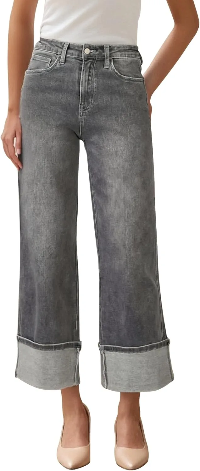 

Женские джинсы прямые с высокой талией и подвернутым низом ensswliz