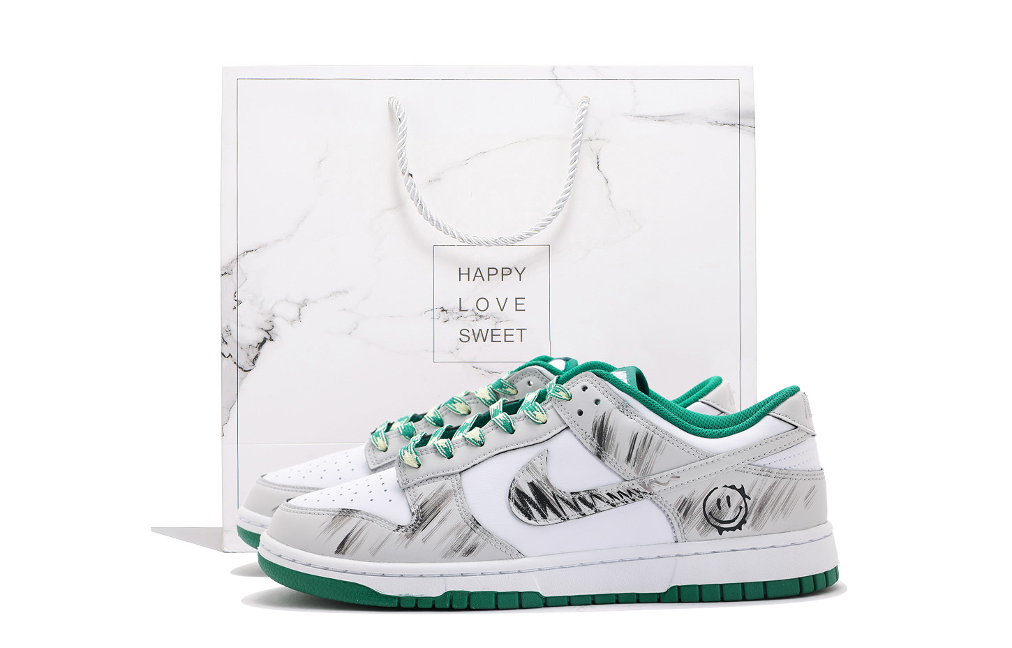 

Nike Кроссовки для скейтбординга Dunk Low Top, мужские, белые, зеленые