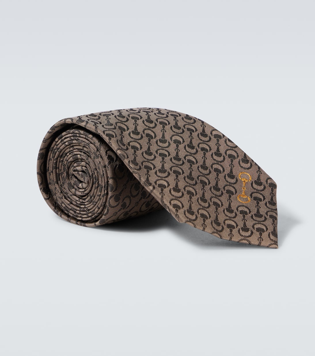 

Шелковый галстук с жаккардовым узором Horsebit Gucci, бежевый
