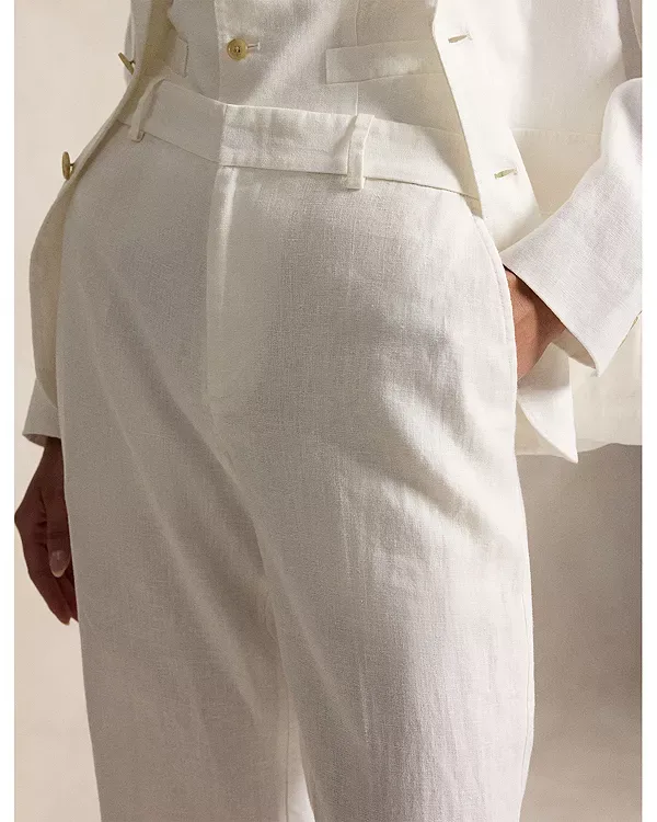 Льняные брюки прямого кроя с высокой посадкой Ralph Lauren, White — фото 4