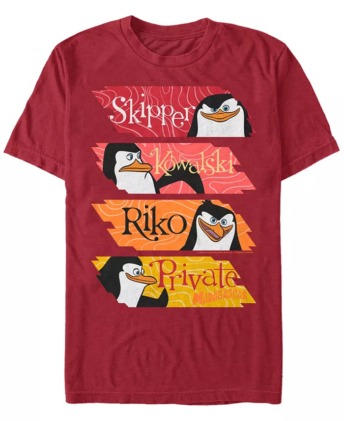 

Футболка с коротким рукавом Madagascar "Penguin Character Stack Up" для мужчин Fifth Sun, красный