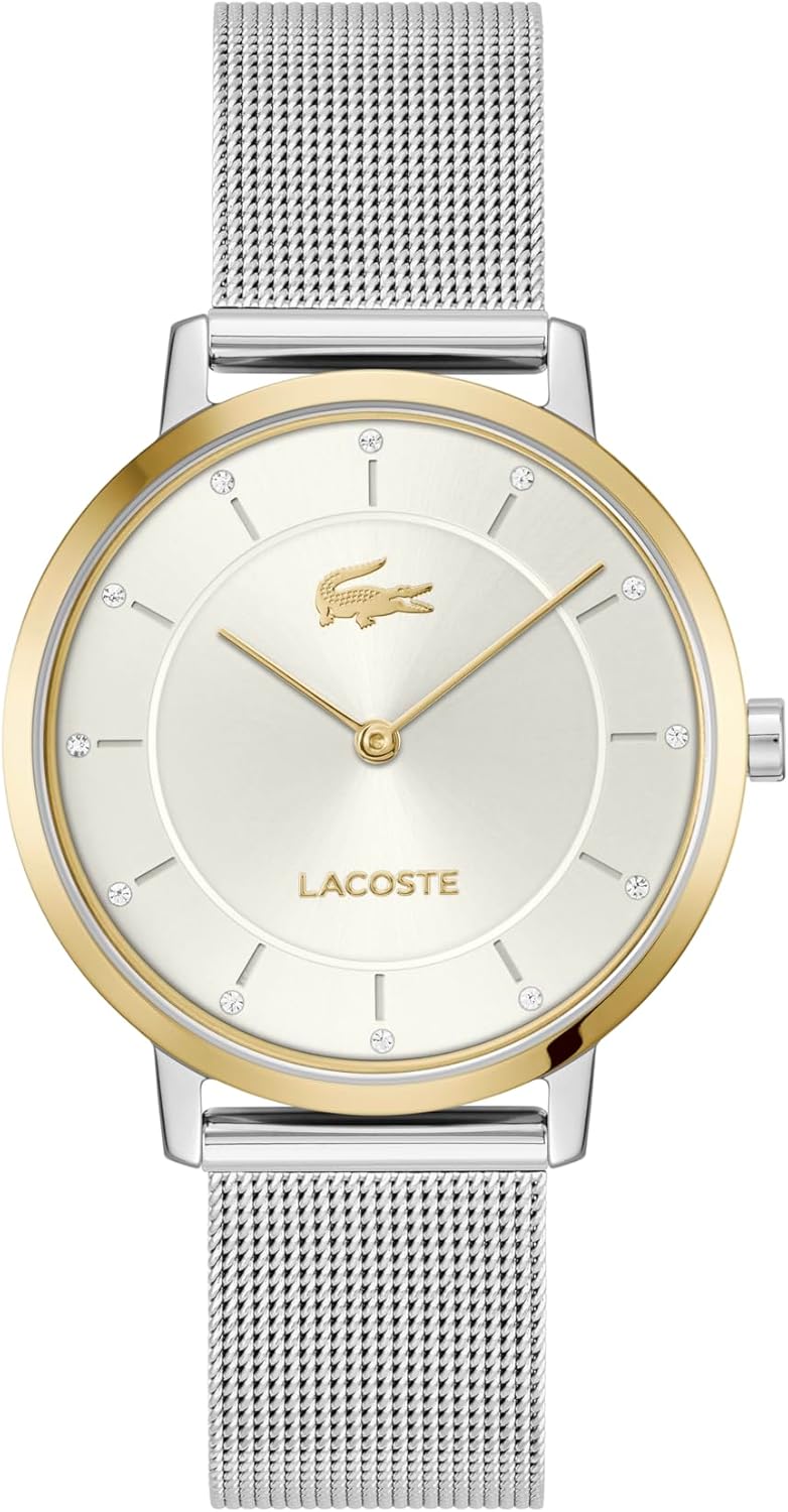 

Lacoste Crocorigin женские часы 2H Quartz - 35мм тонкий корпус, циферблат Crystal Sunray, браслет Mesh, элегантные и универсальные - подарок для нее
