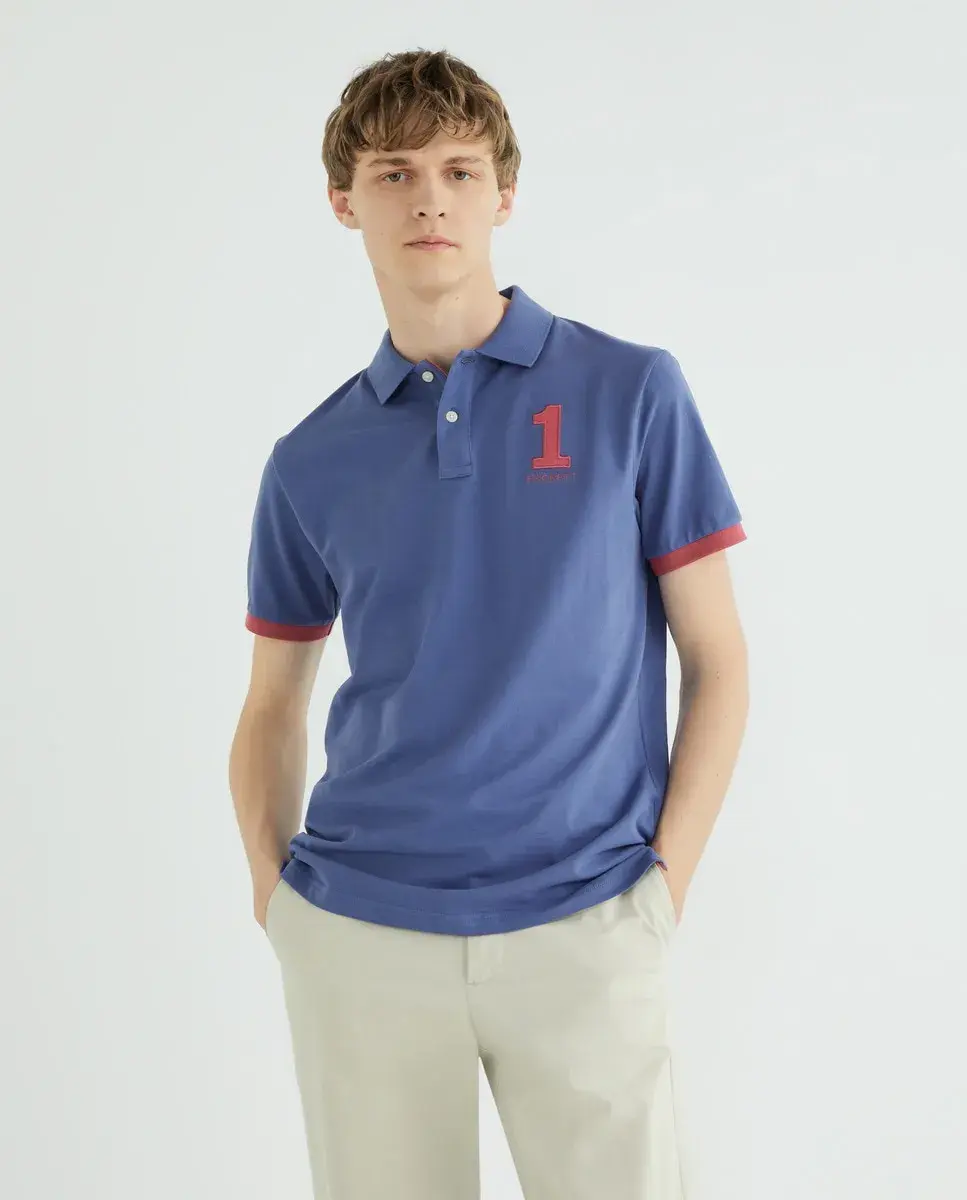 

Мужская классическая рубашка-поло с вышитым логотипом № 1 Hackett, синий