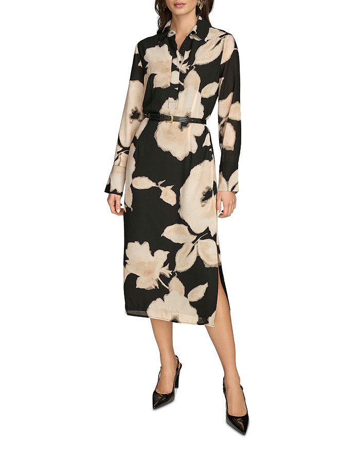 

Платье миди из шифона с поясом Donna Karan, черный