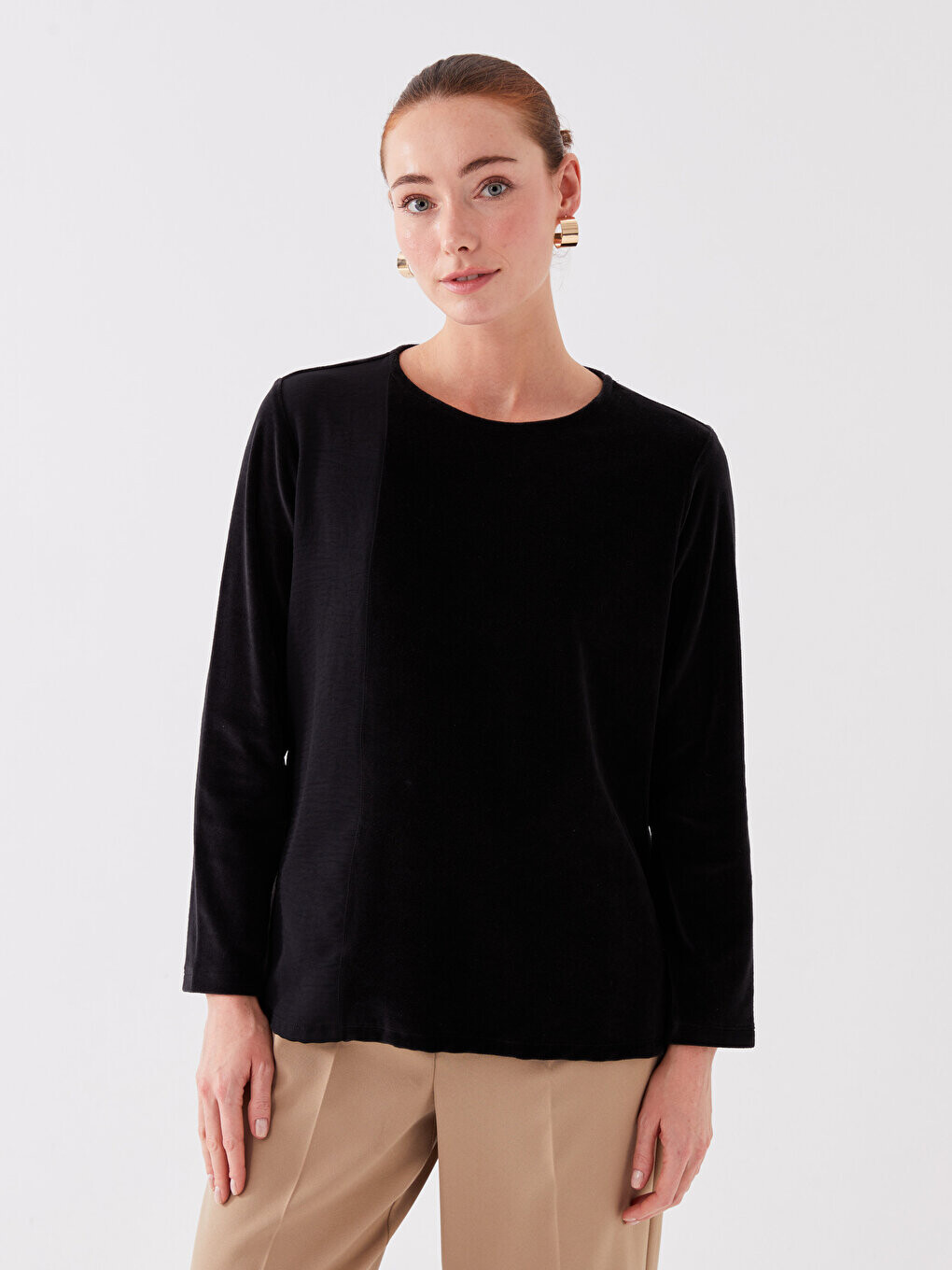 

Женская блузка с круглым вырезом и длинными рукавами с цветными блоками LCW Grace