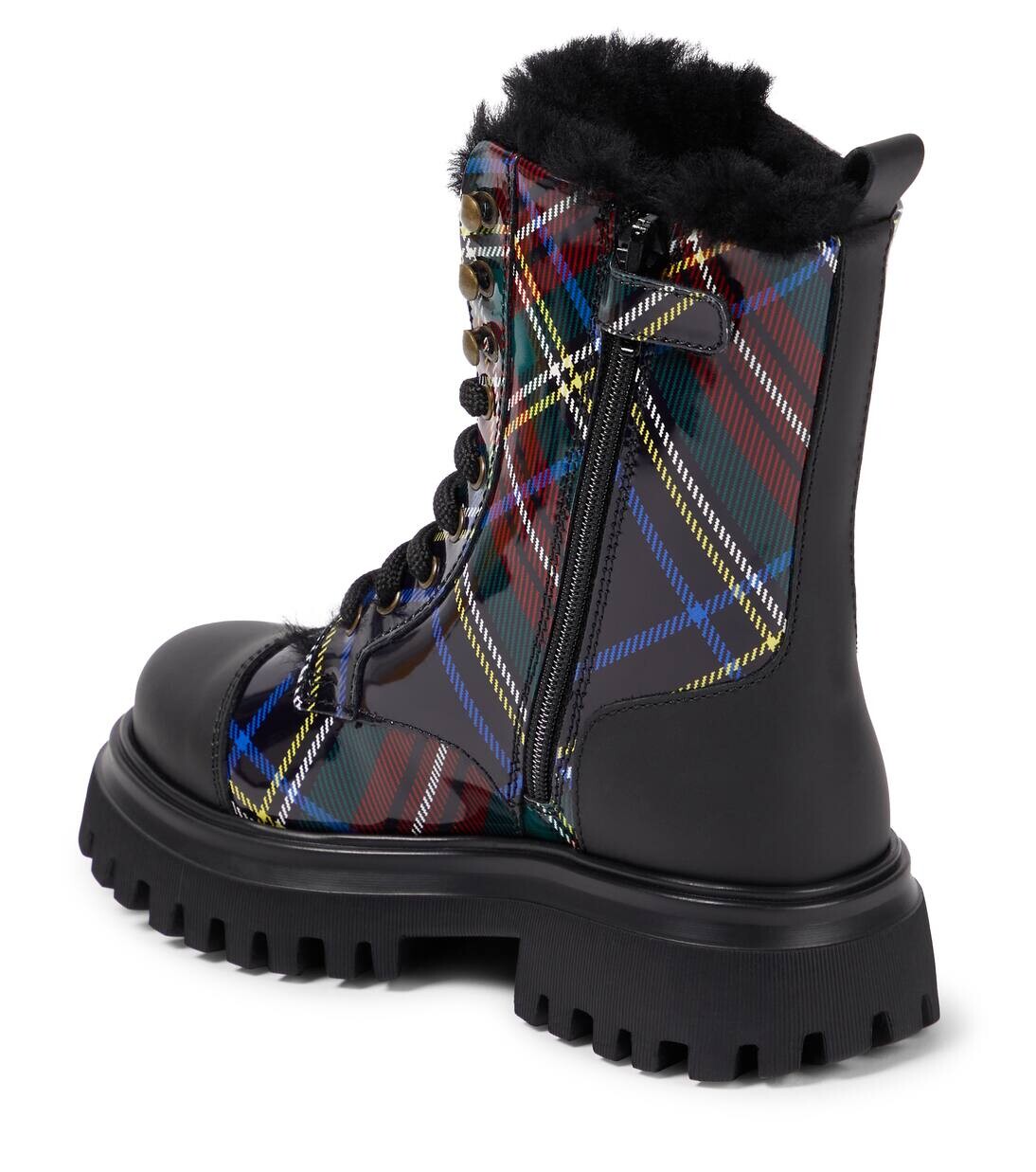 Клетчатые кожаные ботинки Dolce&Gabbana Kids, цвет tartan fdo blu navy — фото 3