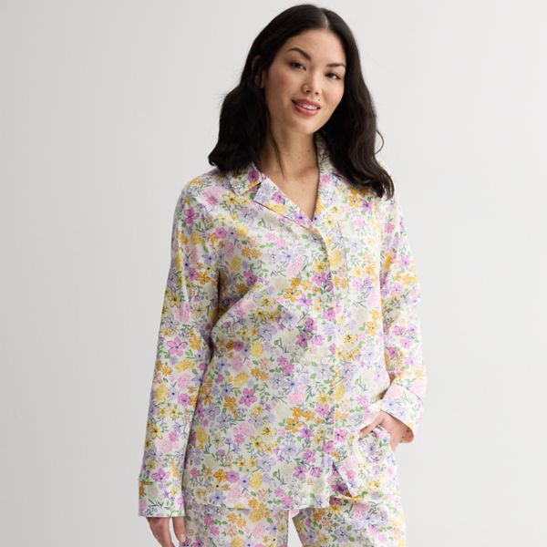 

Женская пижамная рубашка oversize с V-образным вырезом Sonoma Goods For Life, цвет white floral