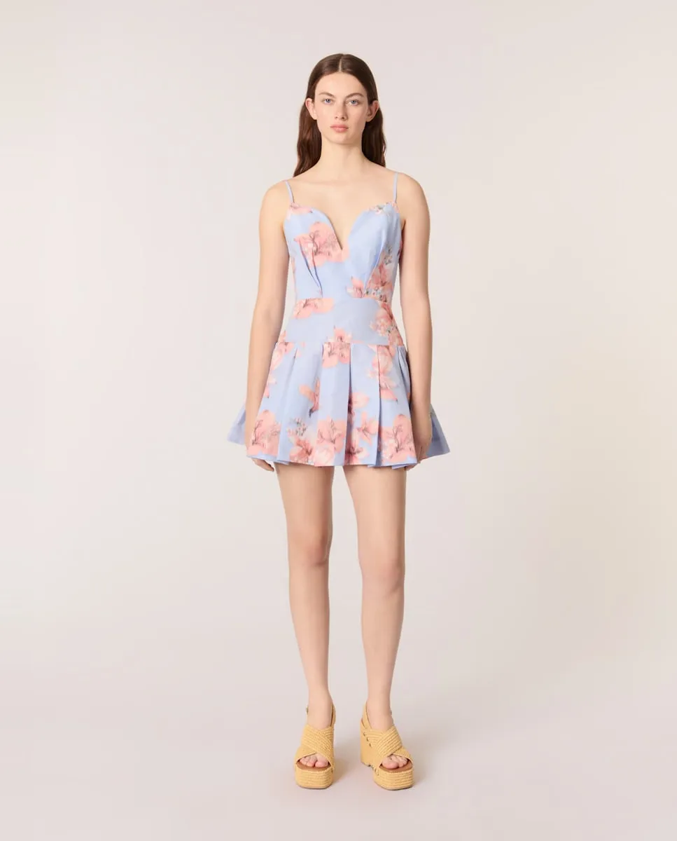 

Короткое платье из тафетана с принтом Maje, синий