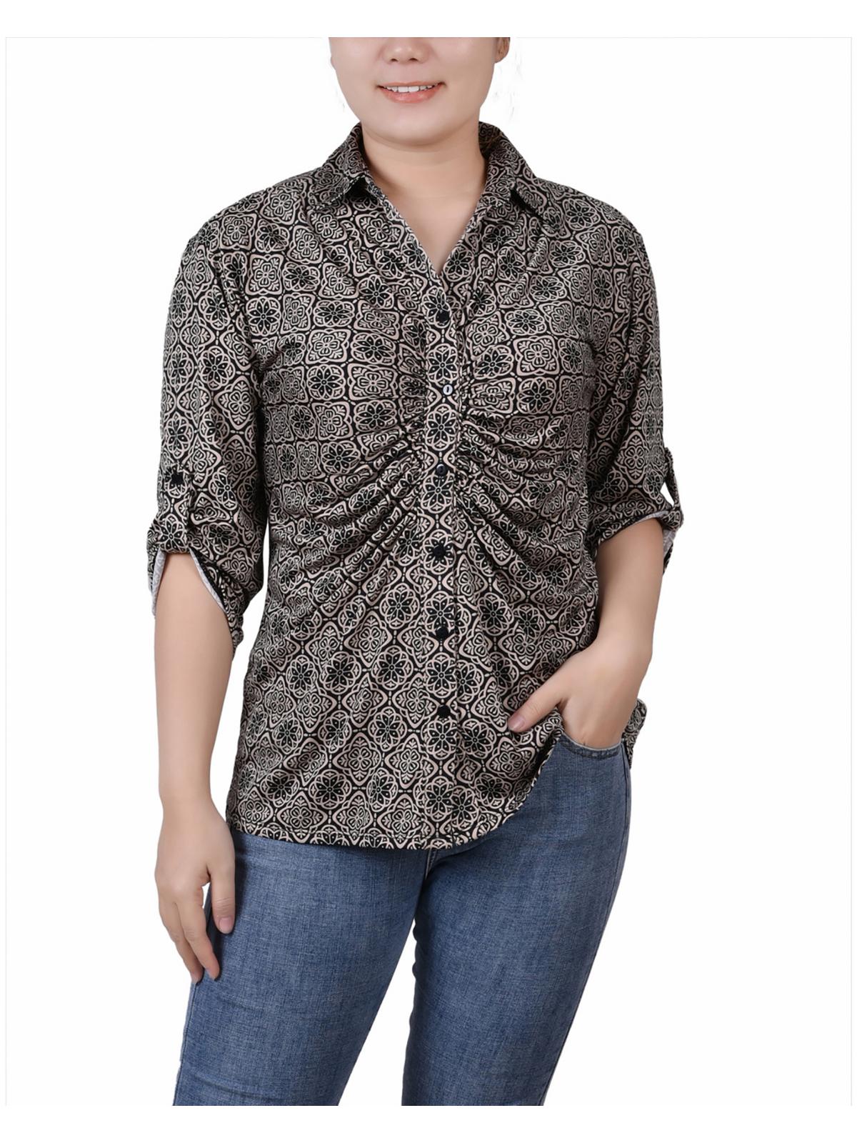 

Женский топ Petites с цветочным принтом на пуговицах NY Collection, цвет black doeskin floral iconic