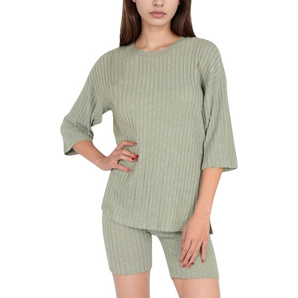 

Женский лонгсет с ребристым узором, топ с рукавом 3/4 и шорты Anna-Kaci, Green