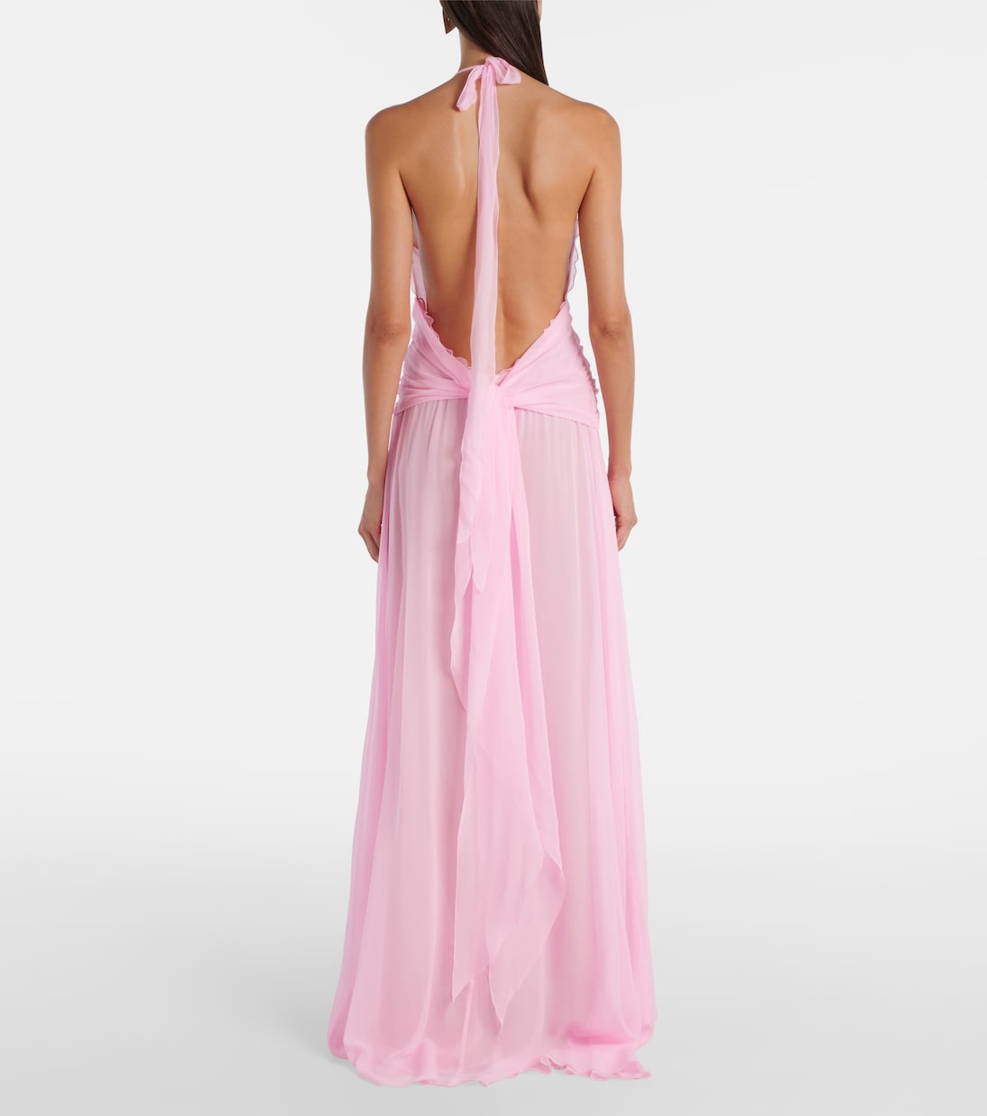 Платье макси из шелкового жоржета с оборками Blumarine, Flamingo Pink — фото 3