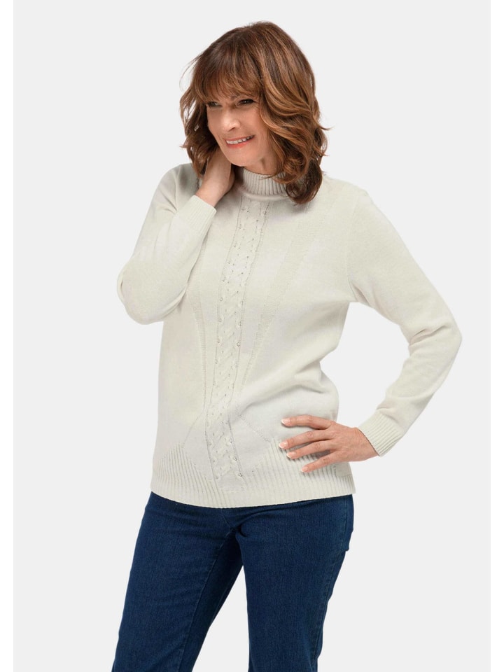 

GOLDNER Укороченный размер: Вязаный джемпер со стоячим воротником, крупной вязки, кремово-белый