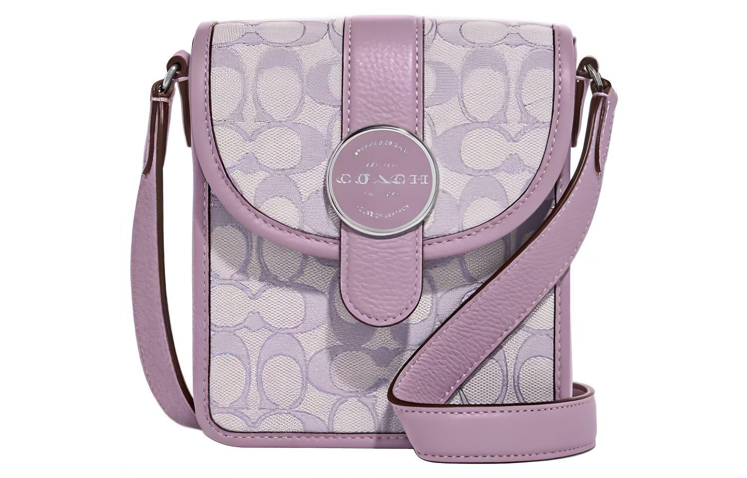 

COACH Сумка квадратная Lonnie Fabric из коровьей кожи в стиле пэчворк, маленькая, через плечо, женская, фиолетово-сиреневого цвета