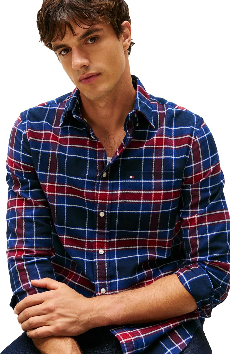 Мужские рубашки-оксфорды с длинным рукавом Tommy Hilfiger, классический крой, мужские рубашки на пуговицах, также доступны в размерах для больших и высоких размеров., Preppy Navy / Check — фото 2