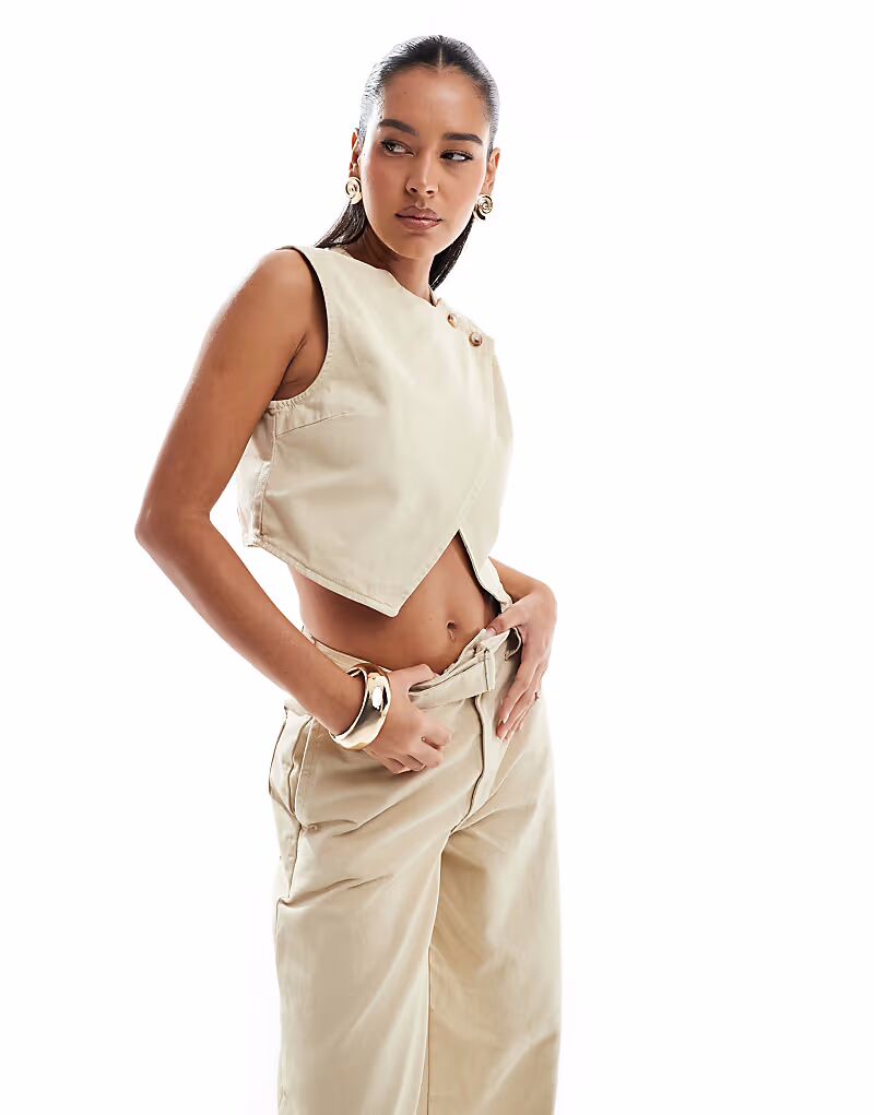 

Топ из денима ASOS DESIGN, песочного цвета