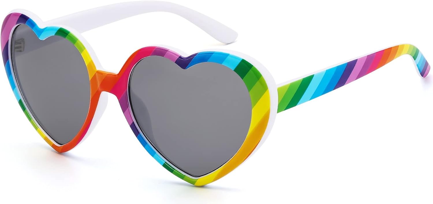 

Солнцезащитные очки IOHLNG в форме сердца для женщин и мужчин, большие, модные, в форме сердца, ретро, ​​милые, стильные, Rainbow Frames + Light Grey Lens ( for Indoor )