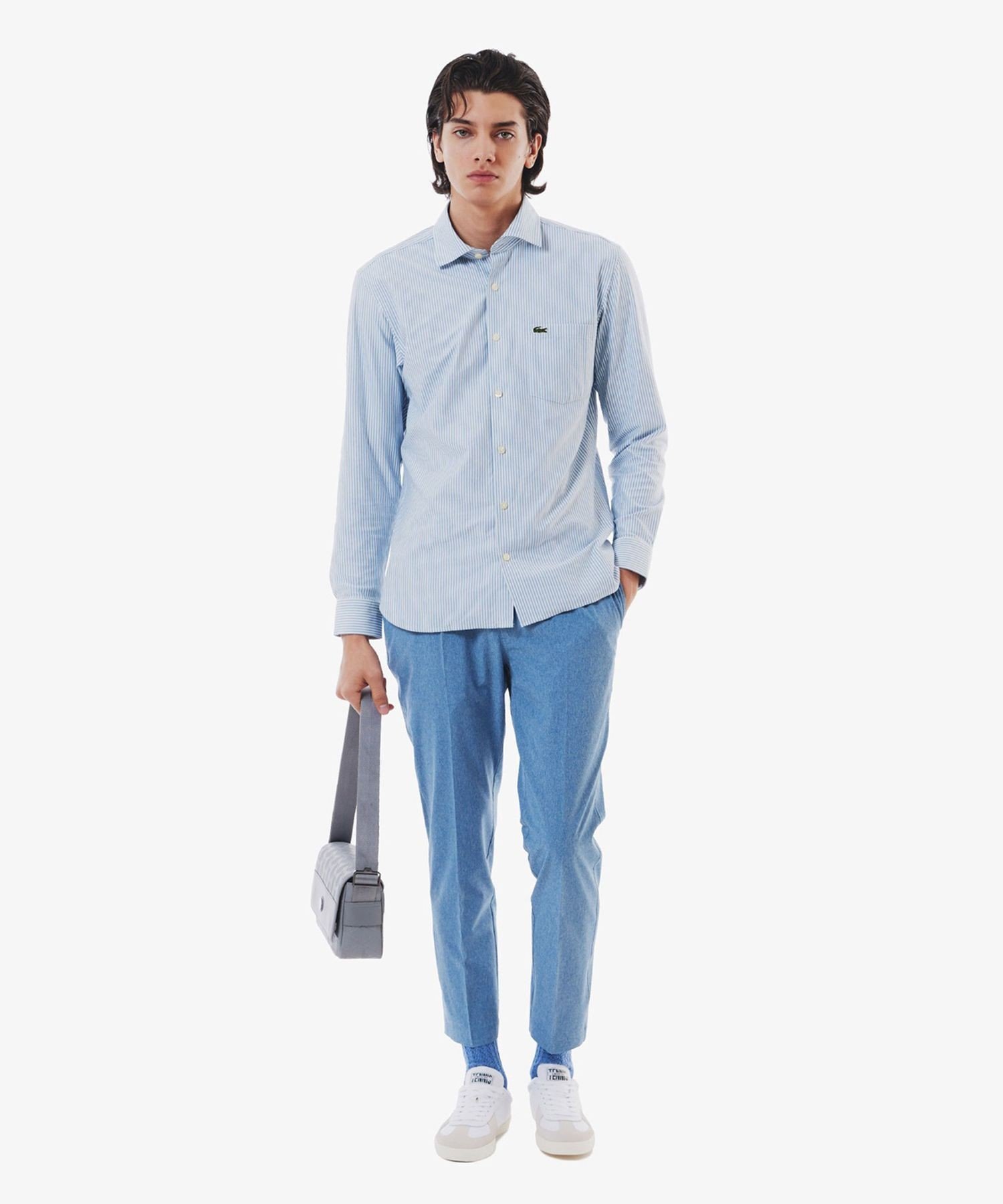 Эластичные брюки с одной складкой LACOSTE, Grayish Blue — фото 3