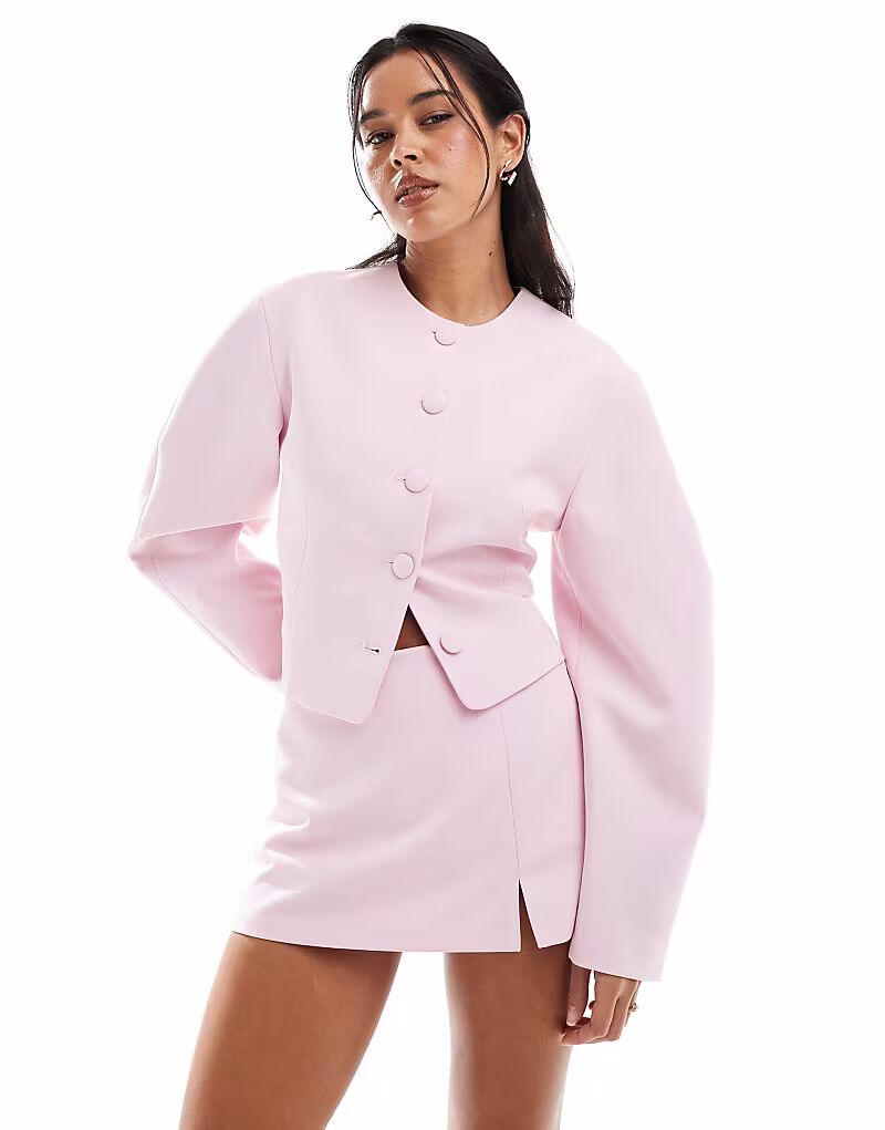 

Блейзер без воротника с рукавами-коконами ASOS DESIGN нежно-розового цвета, часть комплекта