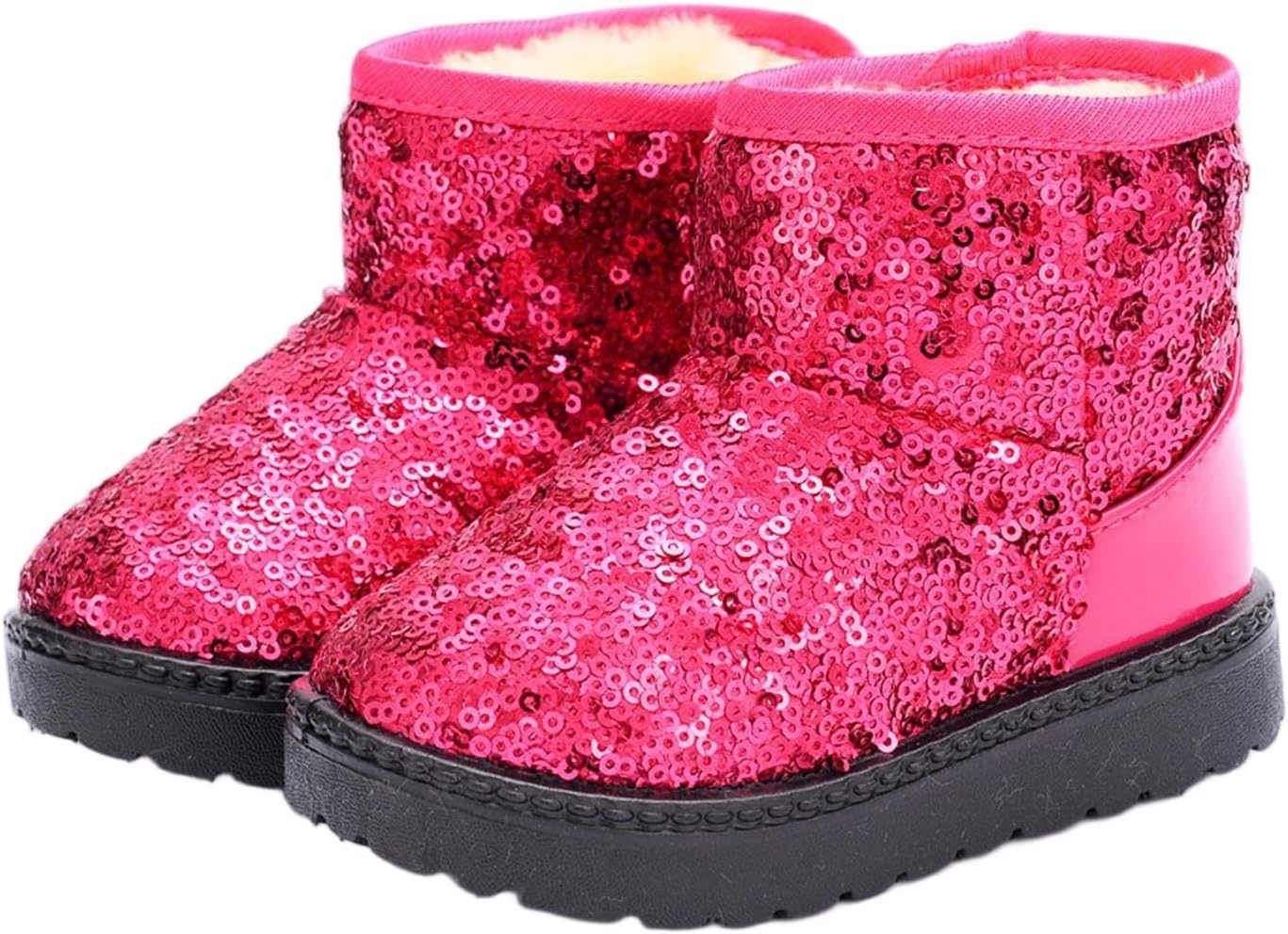 

Сапожки для маленьких девочек с пайетками, снежные, на меховой подкладке, средней высоты, зимние теплые блестящие ботинки с блестками, праздничная обувь на день рождения, размер 9 месяцев - 12 лет Zzalalana, Hot Pink