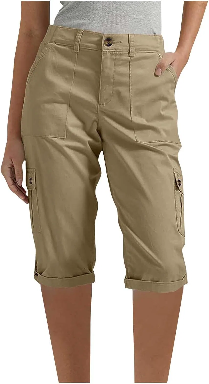 Шорты карго женские 15", High Waisted, Bermuda, Khaki