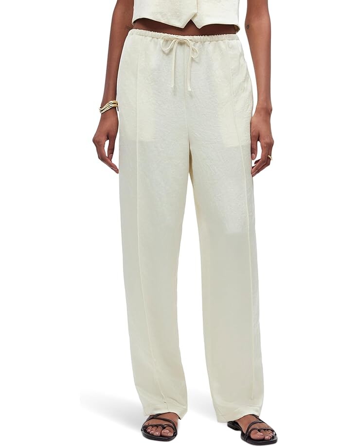 

Брюки Madewell Pintucked Slim Pull-On Pants in Satin, цвет Cake Batter