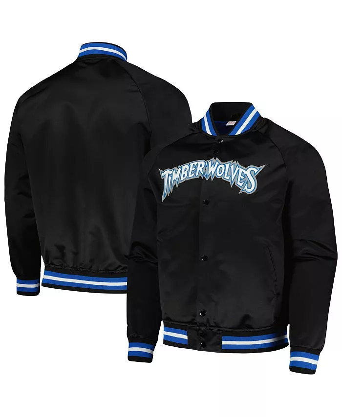 

Мужская черная куртка Minnesota Timberwolves Hardwood Classics Throwback Wordmark с регланными рукавами и полной застежкой на кнопки Mitchell & Ness