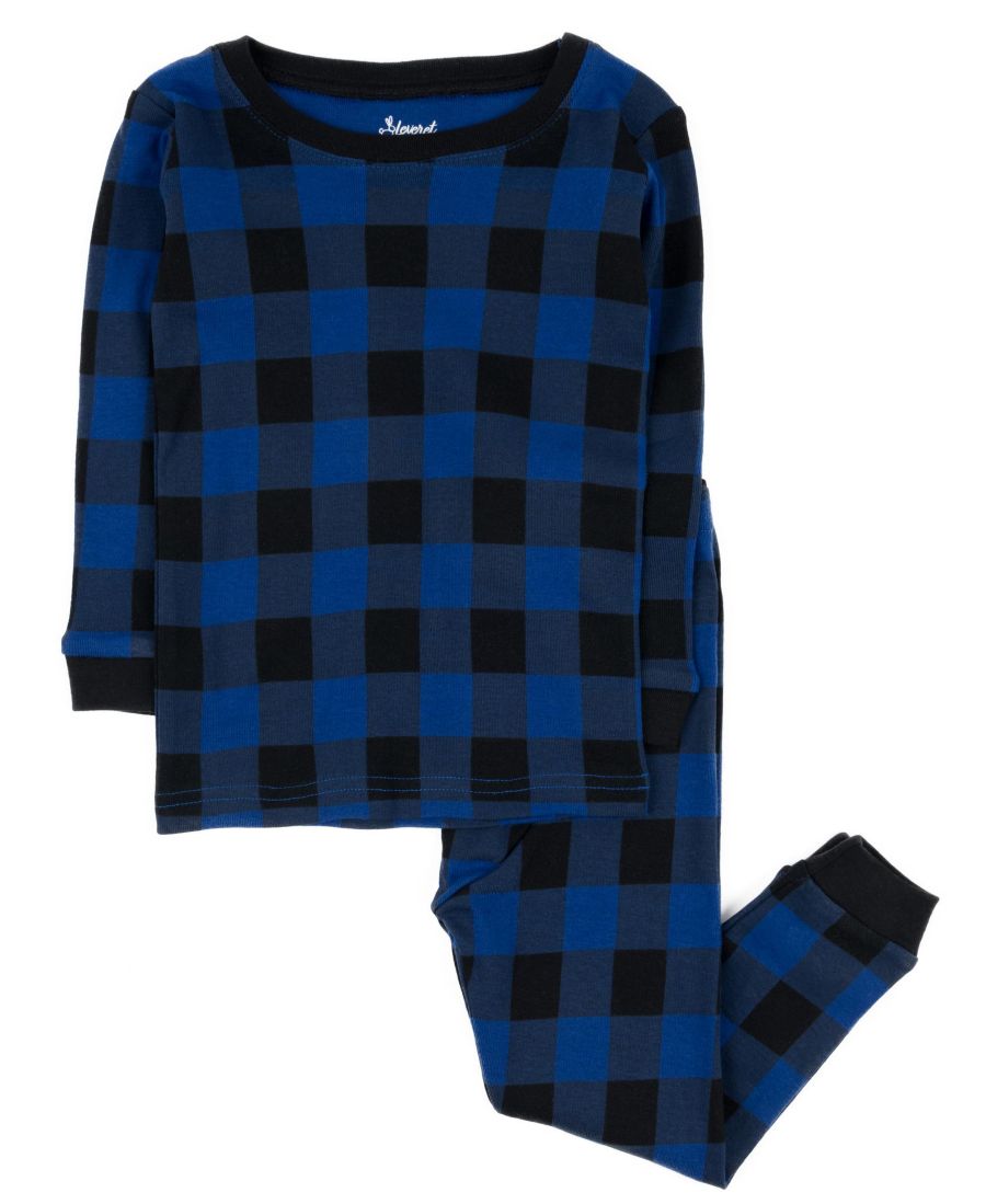 

Детская хлопковая клетчатая пижама из двух частей для праздника Leveret, Plaid black & navy