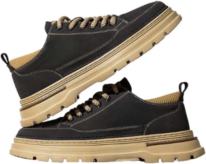 

Hhhchpm Стильные и мужские кеды средней высоты - всесезонные синтетические кроссовки с шнуровкой для активного отдыха на улице, черный