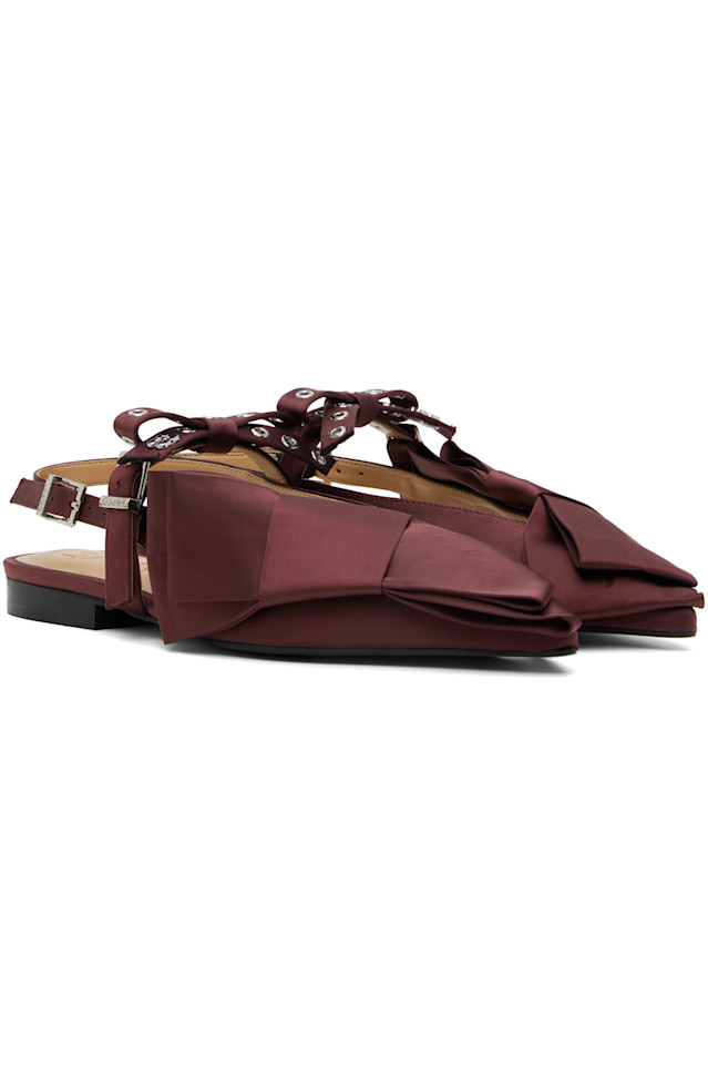 Большие бантики на ремешке балетки Ganni, цвет dark burgundy — фото 4