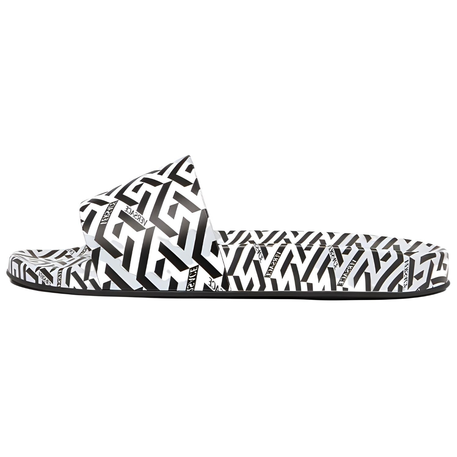 Шлепанцы Versace La Greca Print, черный / белый