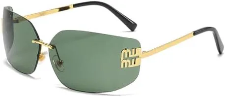 

Женские солнцезащитные очки в стиле ретро, ​​изогнутые цельные солнцезащитные очки, безрамочные солнцезащитные очки с закругленными краями MTZJH, Dark Green