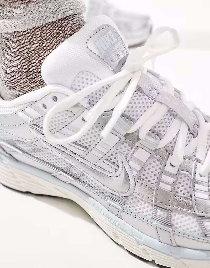 Кроссовки Nike P-6000 серебристого и синего цветов — фото 4