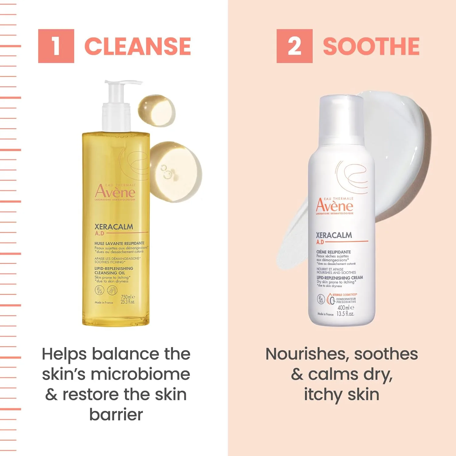 Avène XeraCalm A.D Lipid-Replenishing крем для атопичной кожи, склонной к экземе, при сухости и зуде, восстанавливает защитный барьер, для младенцев, детей и взрослых, без консервантов и отдушек — фото 2