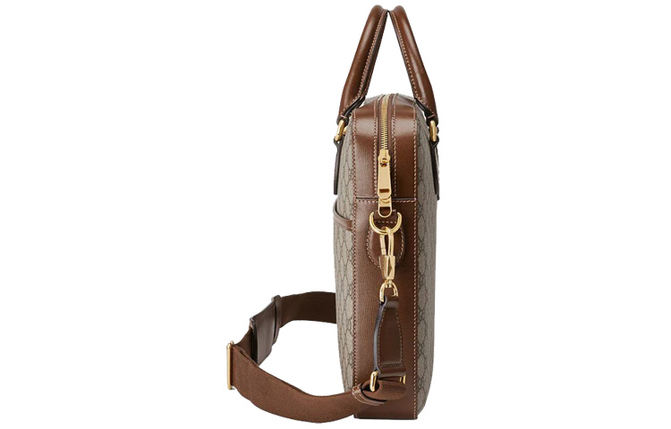 GUCCI Кожаный холщовый портфель через плечо мужской классический черно-коричневый — фото 4