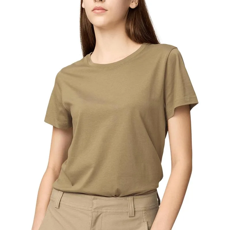 UNIQLO Футболка SS26 женская цвета хаки с круглым вырезом и прямым кроем