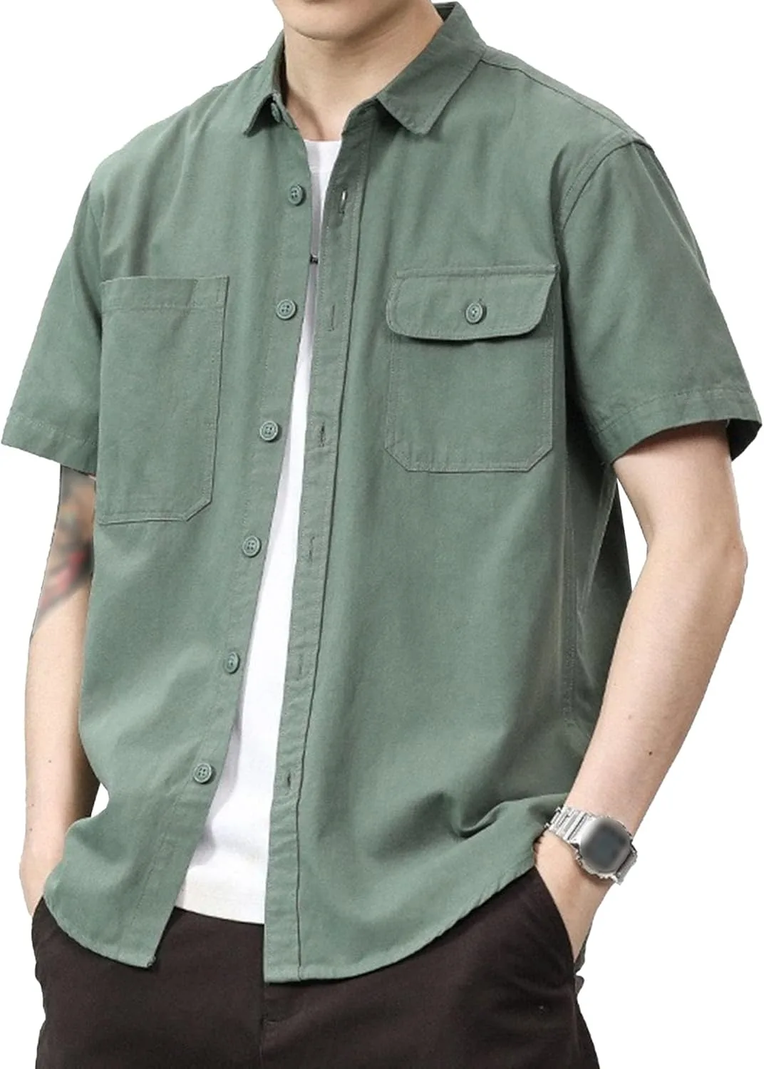 

Мужская рубашка для рыбалки с короткими рукавами и карманами VgueElegc