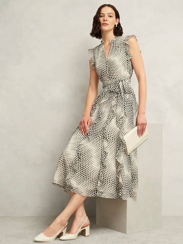 

Платье миди Petite Nina в горошек Hobbs, Cream/Black