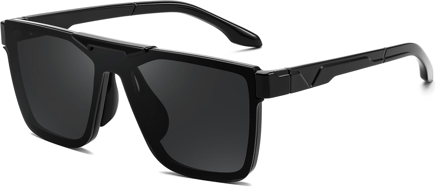 

Модные солнцезащитные очки FEISEDY для женщин и мужчин, с плоской верхней частью, квадратной формой, стильный козырек, защита от УФ-излучения UV400, артикул B0211, Black Frame Black Gray Lens