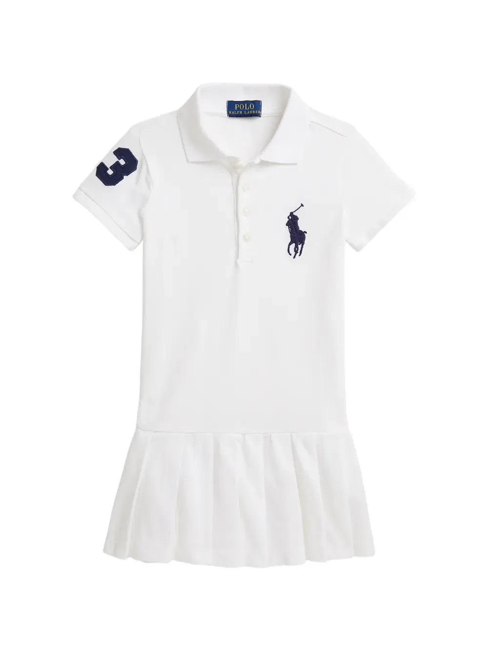 Платье с плиссировкой и логотипом Polo Ralph Lauren Kids, белый