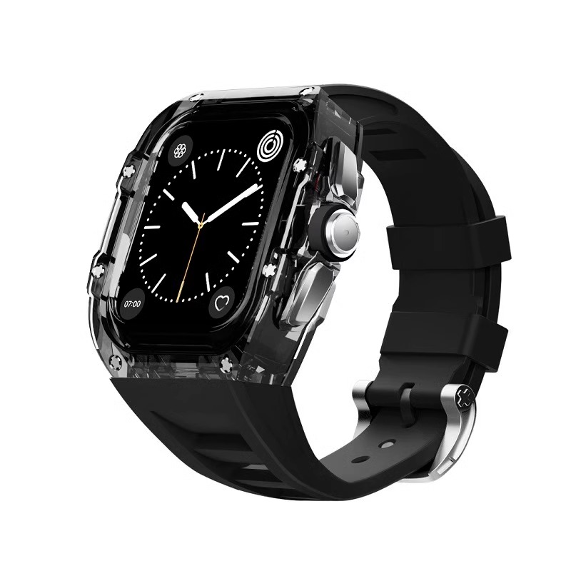 

IBOANN Часы Strap Apple Compatibility Silicone Material, Pin buckle [transparent black + black strap]