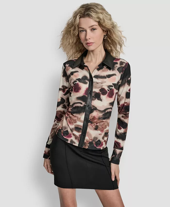 

Женская блуза с длинными рукавами и застежкой на пуговицы Dkny, коричневый