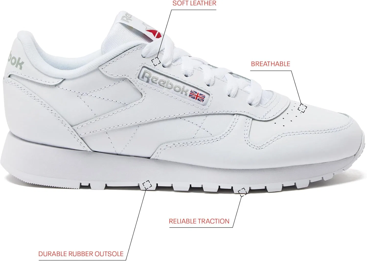 Женские классические нейлоновые кроссовки Reebok, облегающие, на шнуровке, модные, Footwear White Footwear White Pure Grey3 — фото 3