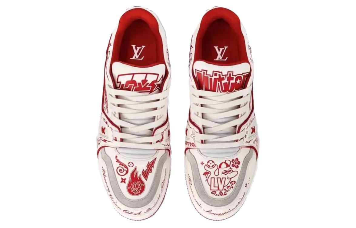 Кроссовки Low-Top для скейтбординга унисекс белые с красным граффити LOUIS VUITTON — фото 3