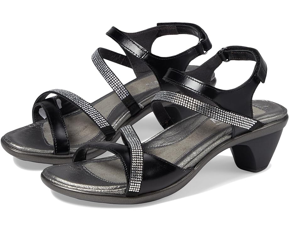 Туфли Naot Innovate, цвет Black Madras Leather/Black Microfiber/Clear Rhinestones